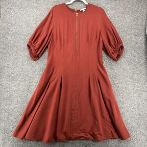 Nordstrom Dress Womens L Rust Front Zipper Fit Flare Old Money Minimalist Modest